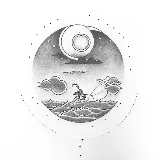 Sunset Over Water With Cowboy Riding Away