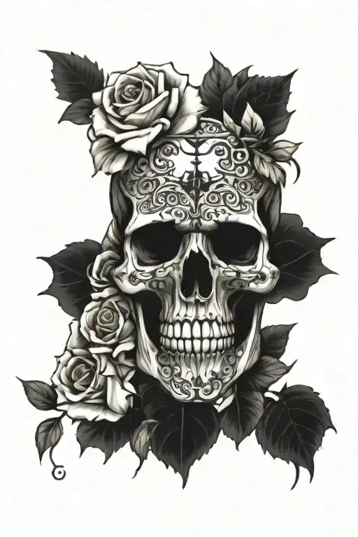 Skull And Rosses Surrounding