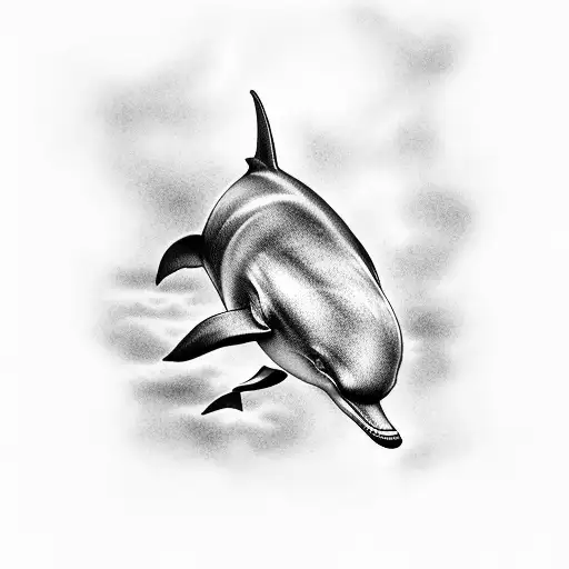 A Realistic Black-grey Tattoo Of A Dusky Dolphin Gracefully Swimming In The Ocean