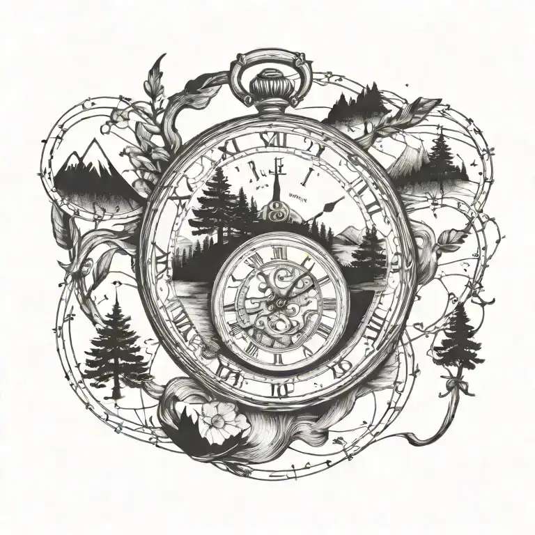 A Vintage Pocket Watch With Hiking Trails As The Clock Hands