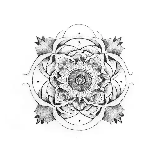 A Blackwork Tattoo Of A Higanbana Flower With A Crescent Moon And Stars Surrounding It