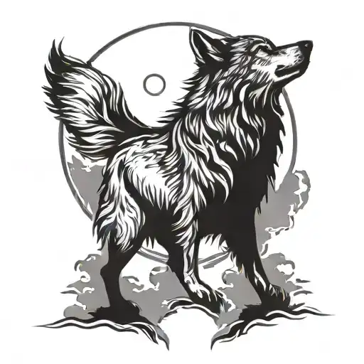 Wolf Howling At Full Moon Merging Together