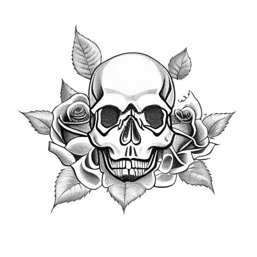Skull With Rose And Leafs