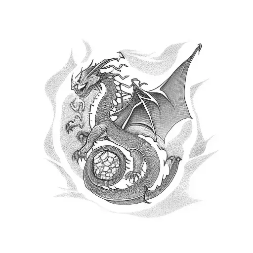A Fierce Dragon Wrapped Around A Stack Of Books