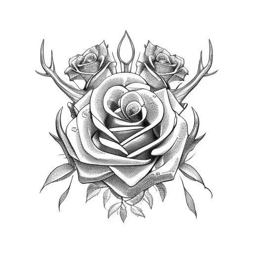 Deer Antler With Roses