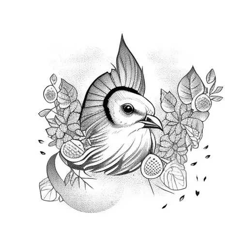 Vintage Tale Style Bird With Strawberry Plant