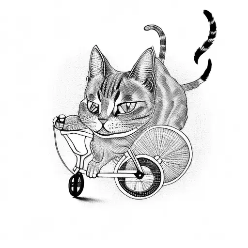 A Fierce Blackwork Tattoo Of A Cat Riding A Bike