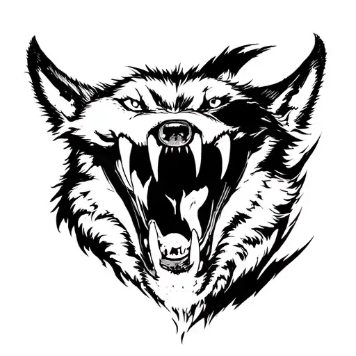 Wolf Teeth And Eyes As A Siluet Looking Straight