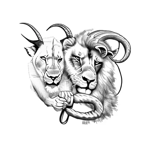 A Lion And A Goat Engaged In A Fierce Tug-of-war