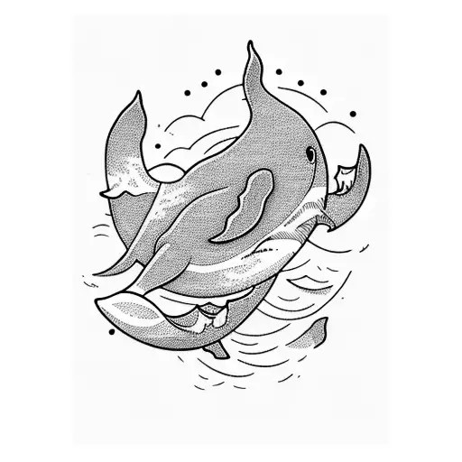 A Majestic Blackwork Tattoo Of A Whale Swimming Through A Mountain Range