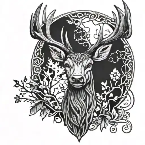 Celtic Deer Head With Trees