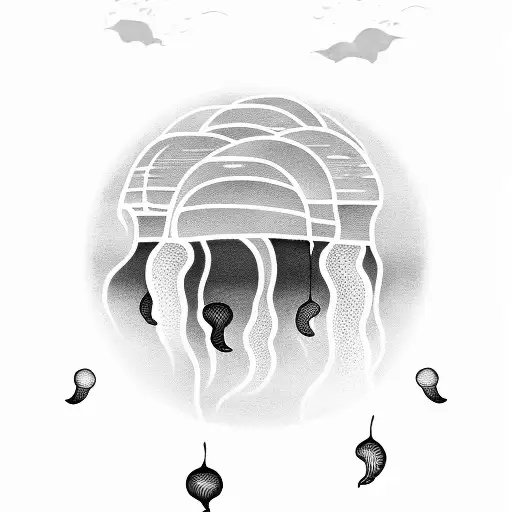 A Beach Scene With Moon Jellyfish Flying In The Sky