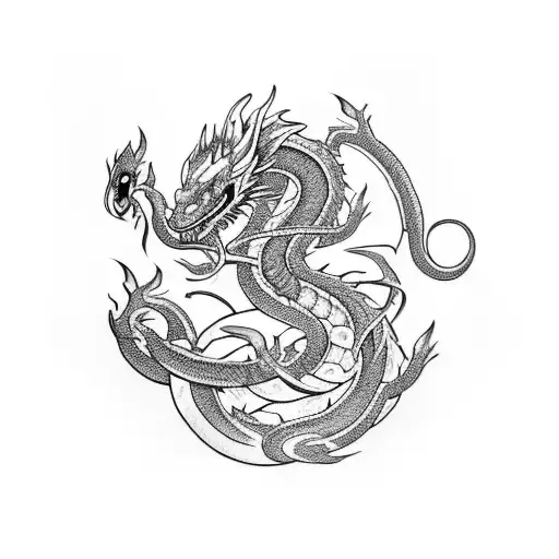 A Tattoo Design Combining The Elements Of A Cobra And A Dragon In A Blackwork Style