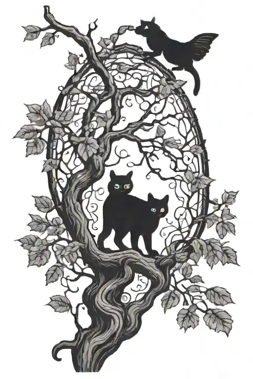 Black Cat Going Up A Tree