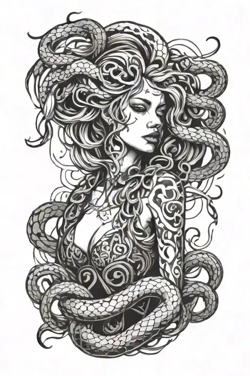 Female Image Surrounded By Snakes
