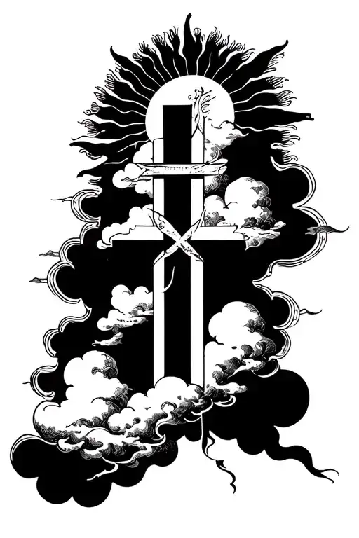 Sky Cloud Sun With Angles Cross Biblical