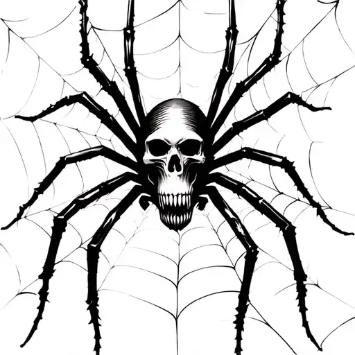 Black Spider With A Skull Body On Web