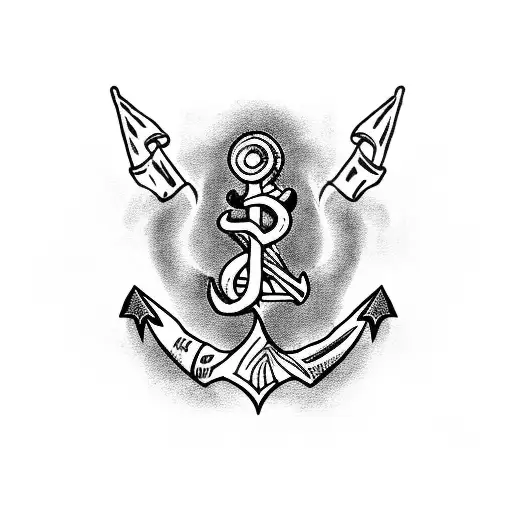 A Blackwork Tattoo Of A Sailor Jerry-inspired Anchor With Fallout-inspired Nuclear Symbols