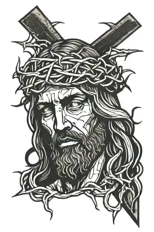 Jesus On The Cross Crown Of Thorns Wrapped