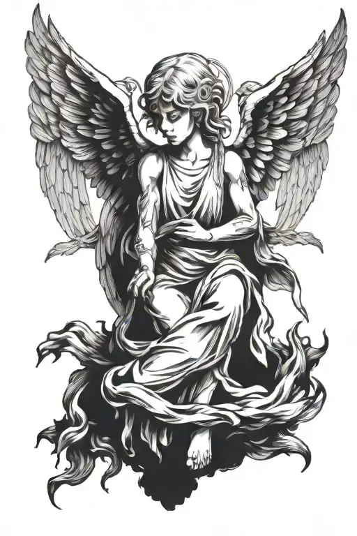 Sad And Angry Angel Tattoo For Back