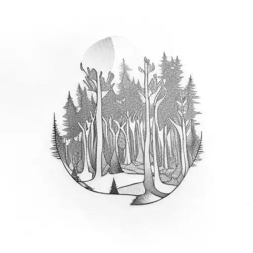 A Mystical Forest With A Hidden Book Nestled Among The Trees