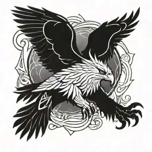 A Majestic Eagle Intertwined With Intricate Norse Mythology Symbols