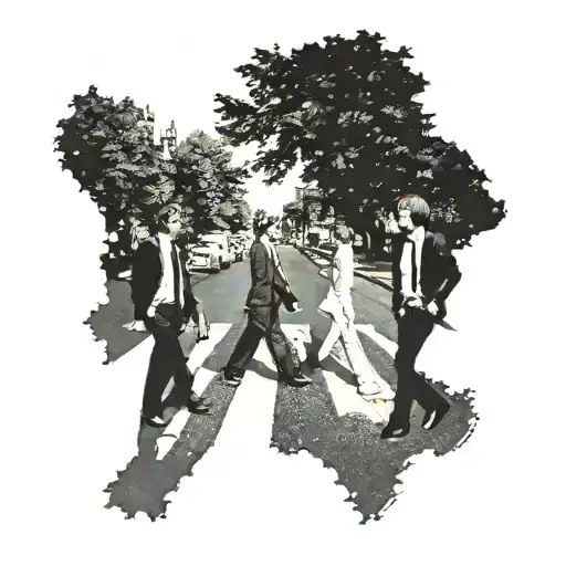 A Minimalist Tattoo Of The Beatles' Iconic Abbey Road Album Cover With A Modern Twist