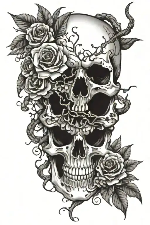 Skull Snake Flowers And Branches