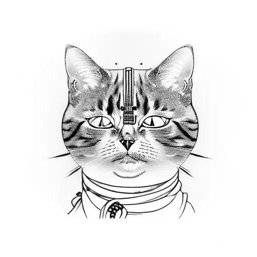 A Cat Wearing A Traditional Korean Hanbok Dancing With A Samurai Sword