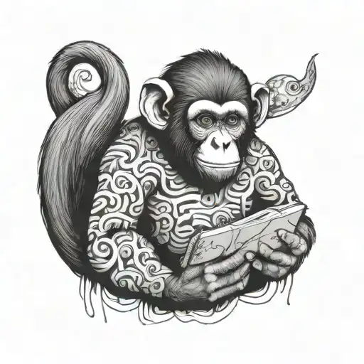 A Monkey Using A Notebook Filled With Sketches
