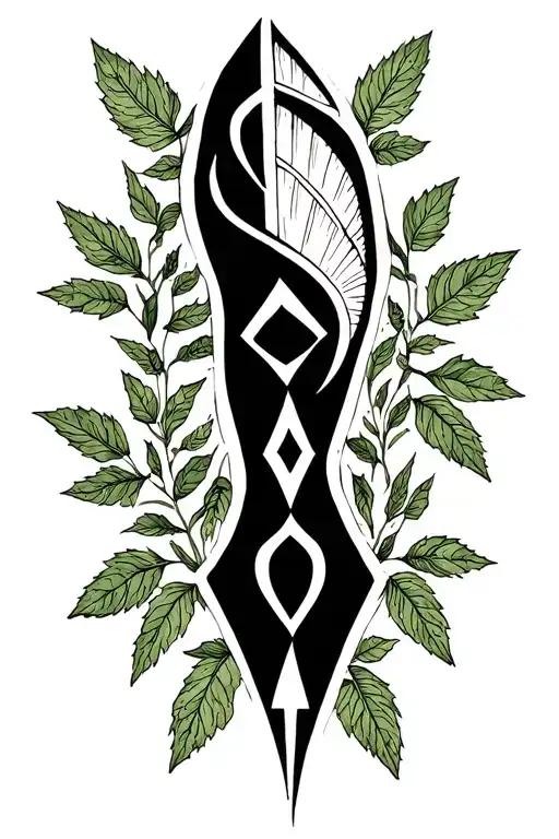 Amazigh Symbol Spine Tatto With Mint Leaves Around The Symbols
