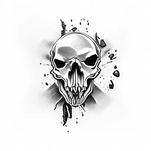 Skull Biting Bullet Holding Broken Hourglass