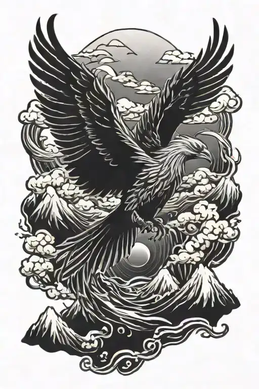 Pheonix Bird Above A Volcano