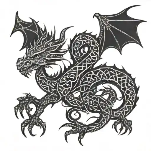 A Dragon Intertwined With Intricate Geometric Patterns