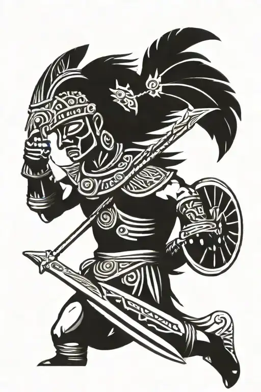 Aztec Warrior Wielding His Sword