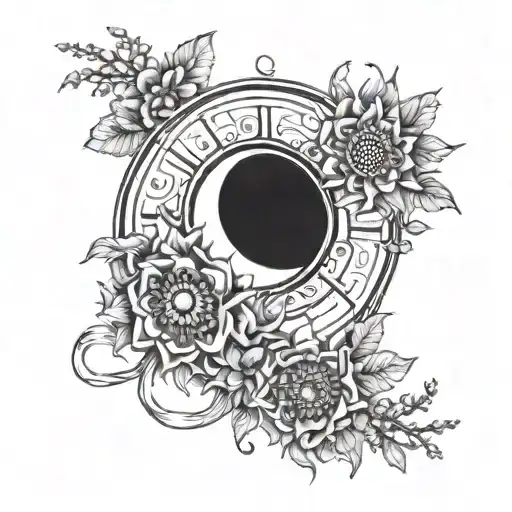 A Tarot Card Design Featuring The Sun And Moon Intertwined With Bracelets And Flowers
