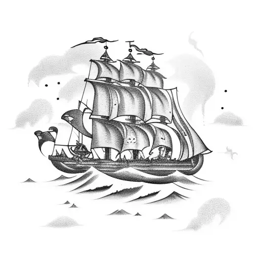 A Fearsome Pirate Ship Sailing Through Stormy Seas