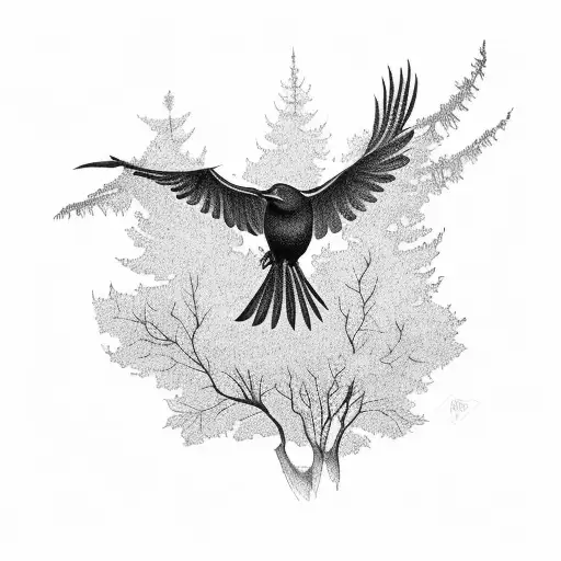 Crow In Dark Forest