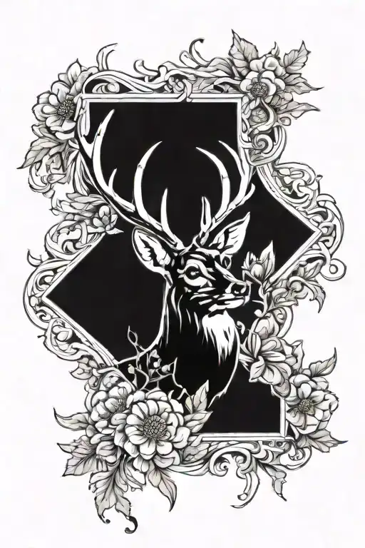 Marigold Flower With Deer Antlers Intertwined