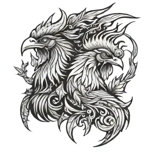 A Rooster And A Thunderbolt Intertwined To Represent Zeus And Greek Mythology