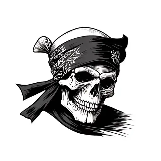 Scary Skull Head Wearing Bandanna Being A Gangster