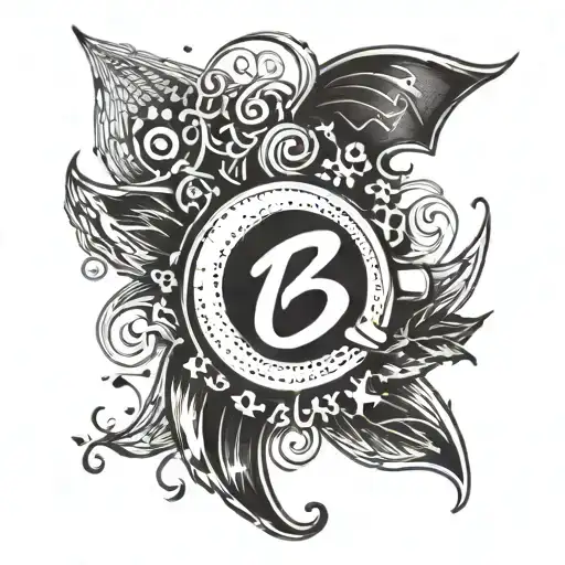 A Tattoo Design Combining Musical Notes And Coffee Beans Intertwined With Batman's Iconic Symbol