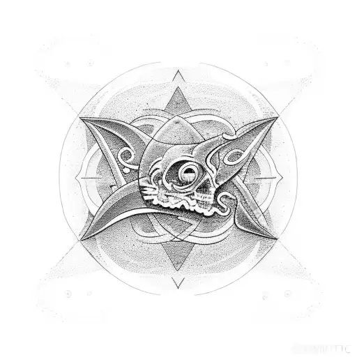 Mystical Beach Scene With Esoteric Symbols