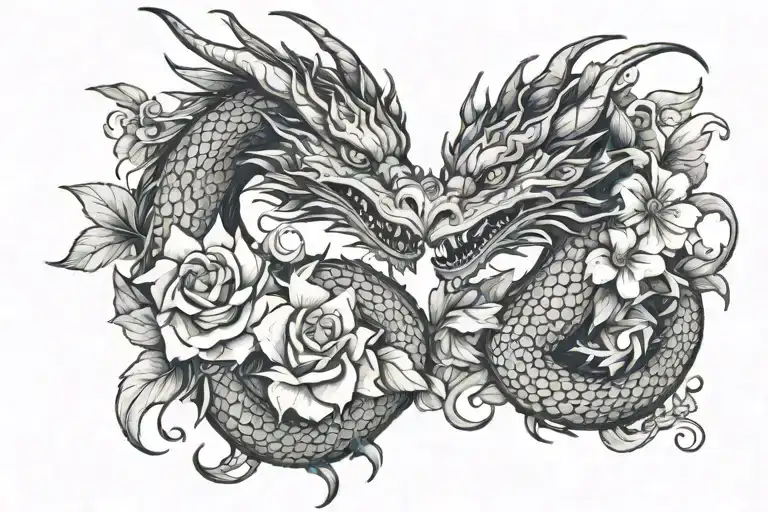 Not Scary Dragon With Flowers Intertwined