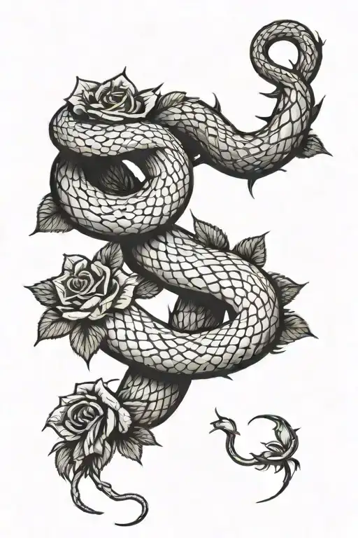 Snake Wrapped In Rose Plant