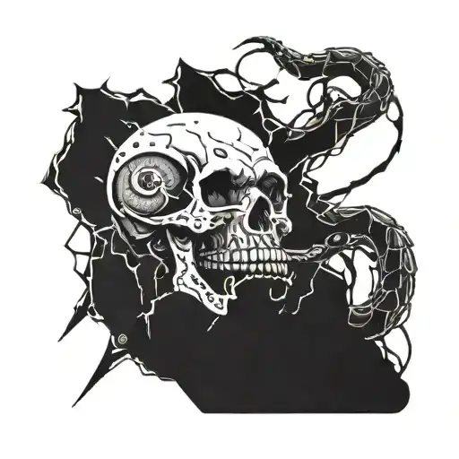 Skull With Snake And Lightning In Hands