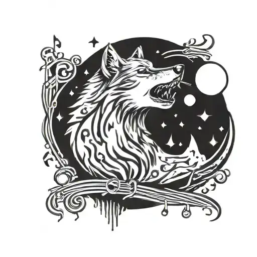 A Wolf Howling At The Moon With Musical Notes Floating Around It