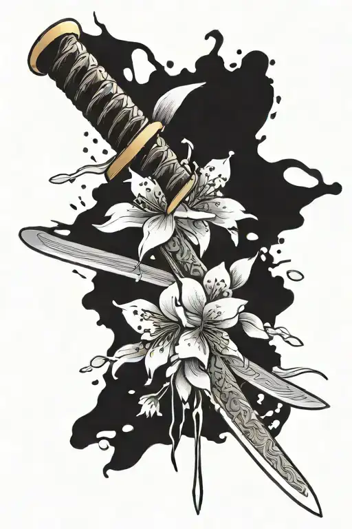 A Katana That Transitions Into Cherry Blossom Petals Falling