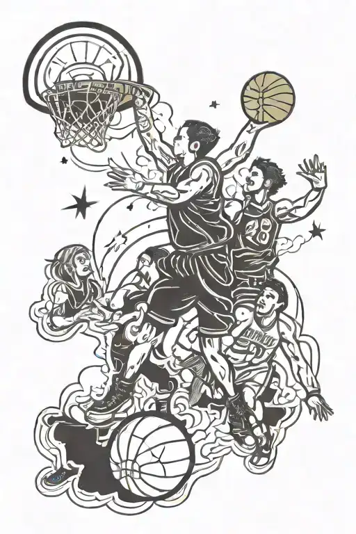 Me Playing Basketball With Big Logo Of Mt With Family Next To Me With Cloud And Stars