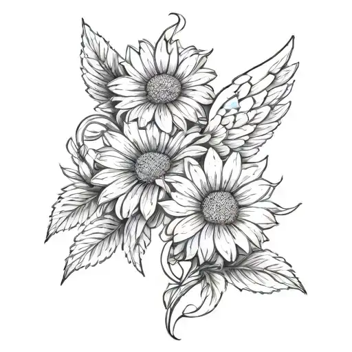 A Beautiful Daisy Birth Flower Intertwined With Angel Wings